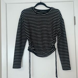 Zara black & white striped knit top with adjustable cinched sides